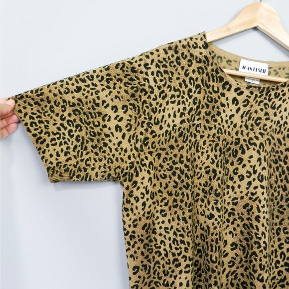 Vintage 90s Joan Leslie Leopard Print Knit Sweater Size 1X Short Sleeve Pullover - Picture 7 of 7